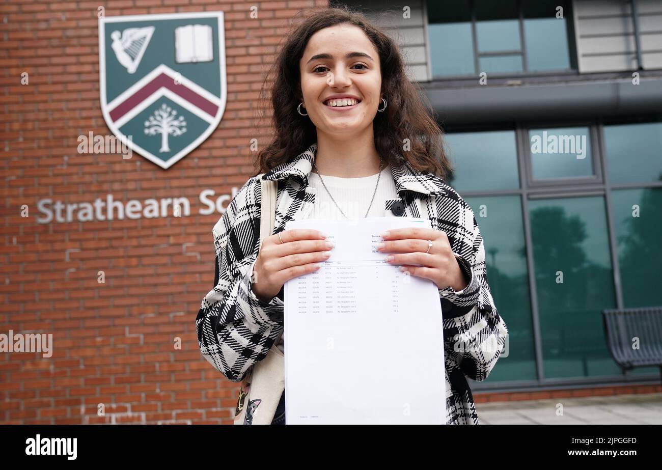 Andra Vladu after receiving her A-level results at Strathearn Grammar School in east Belfast. Picture date: Thursday August 18, 2022. Stock Photo