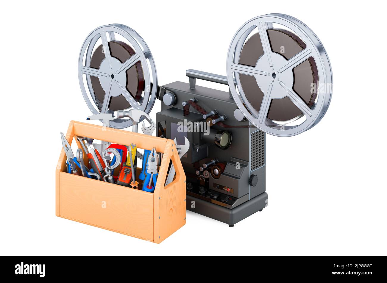 Film projector with tool box. Service and repair of film projector, 3D