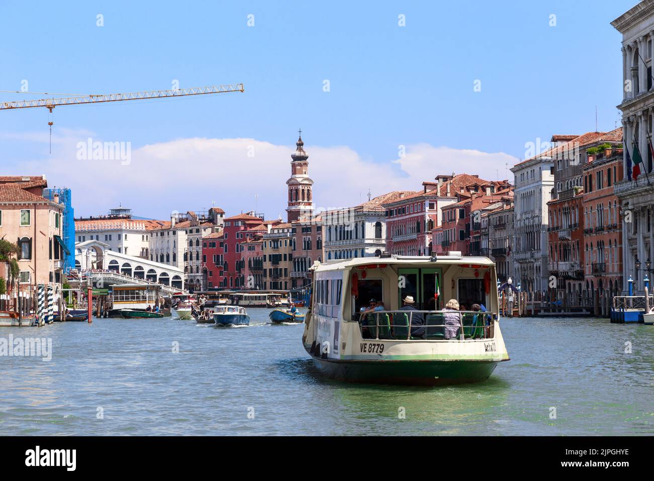 VENICE, ITALY - MAY 18, 2018: This is a vaporetto on the Grand Canal ...