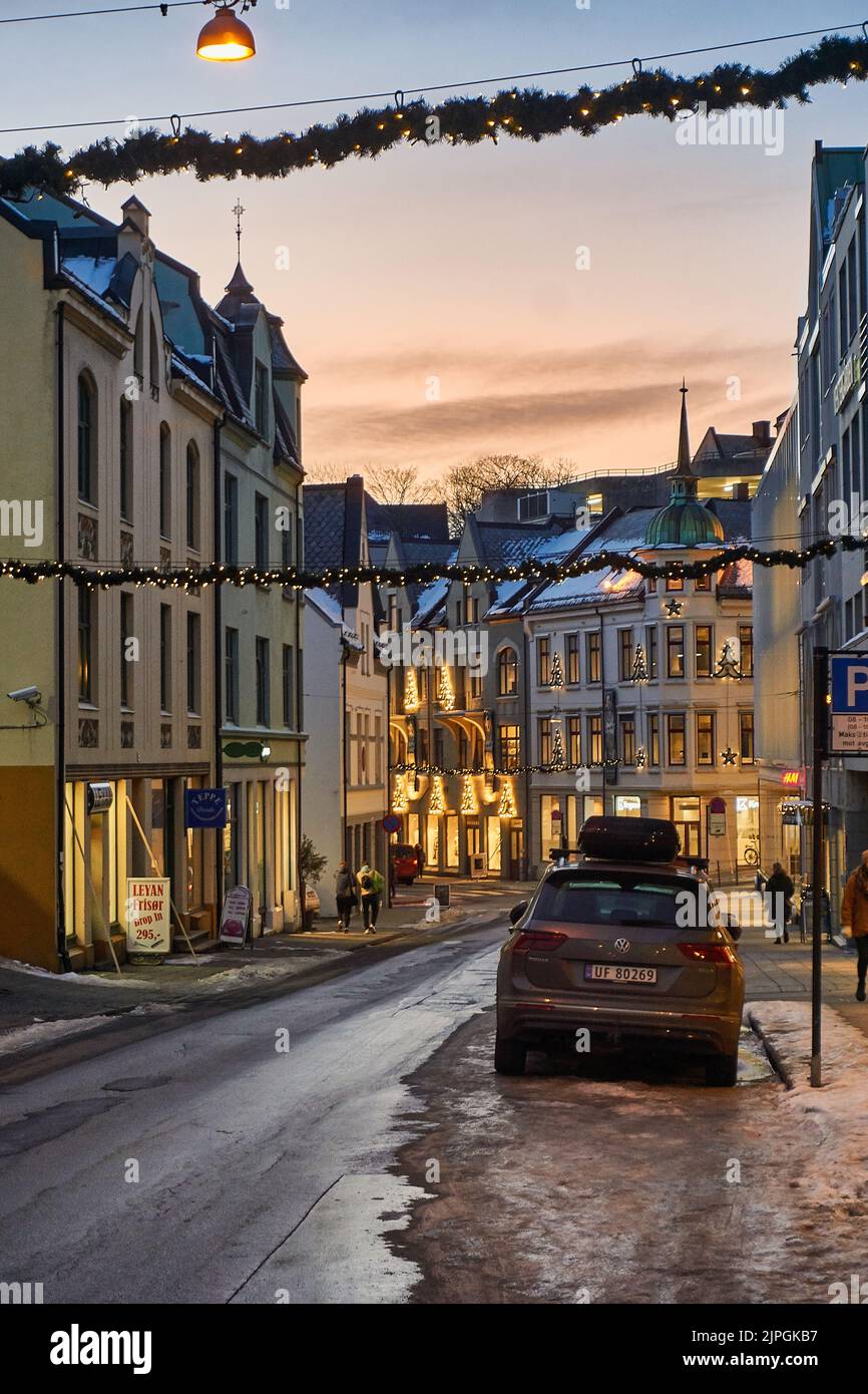 Downtown Ålesund in winter, Norway. Stock Photo