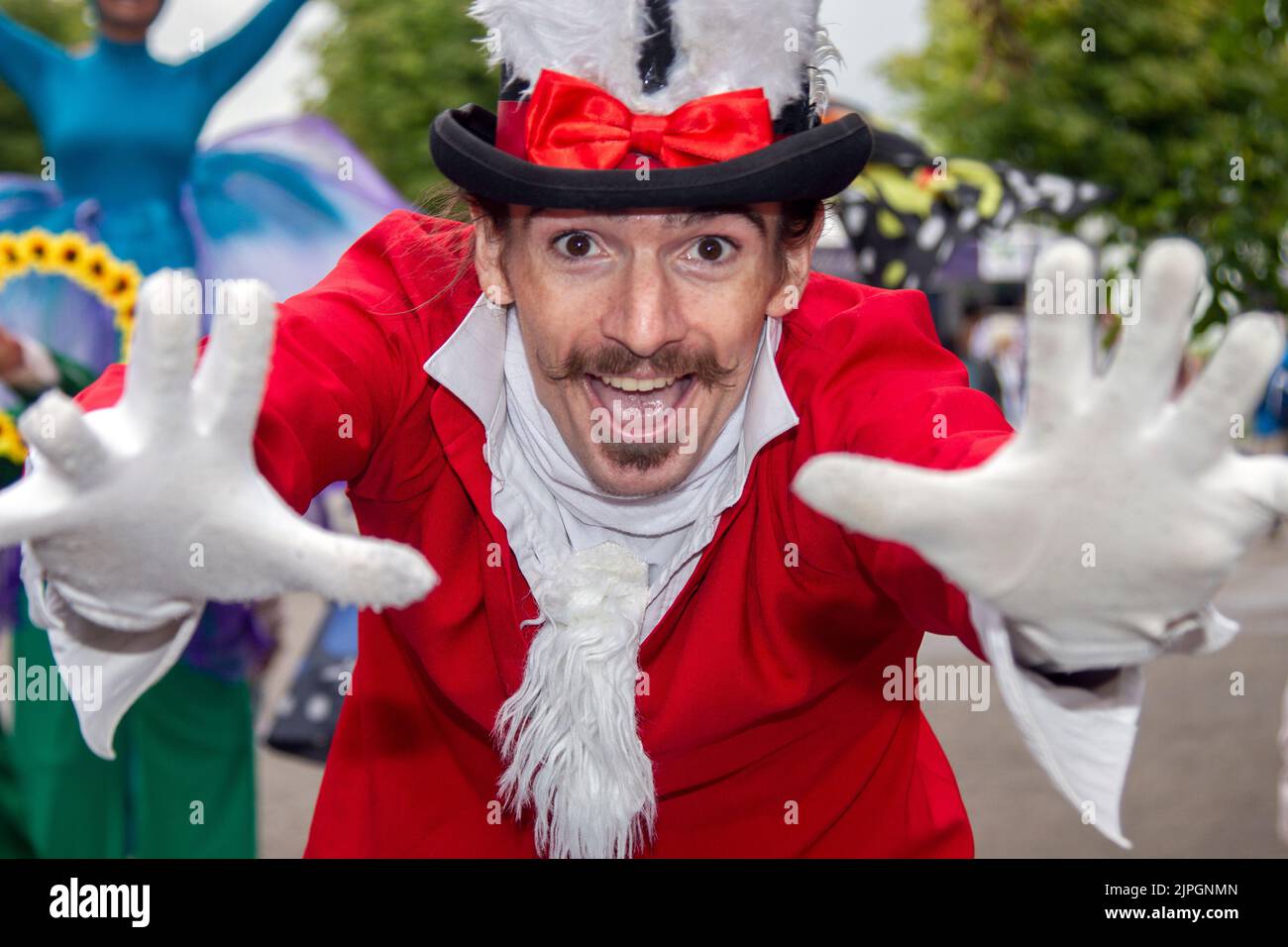 Southport Flower Show, Merseyside, UK. 17th Aug 2022:   Greeters, Promotion staff & entertainers at the largest independent flower show in England, which is expecting thousands of visitors over the four-day event as it opened today after a two-year Covid closure.  Credit: MediaWorld Images/Alamy Live News Stock Photo
