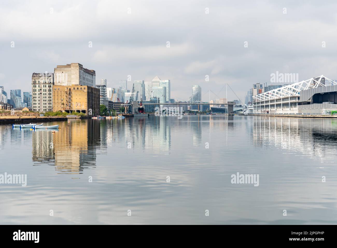Reflection photo of Royal Docks, London Stock Photo