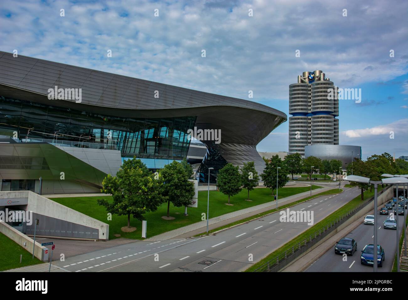 bmw four cylindrical, bmw world, am riesenfeld, petuelring Stock Photo