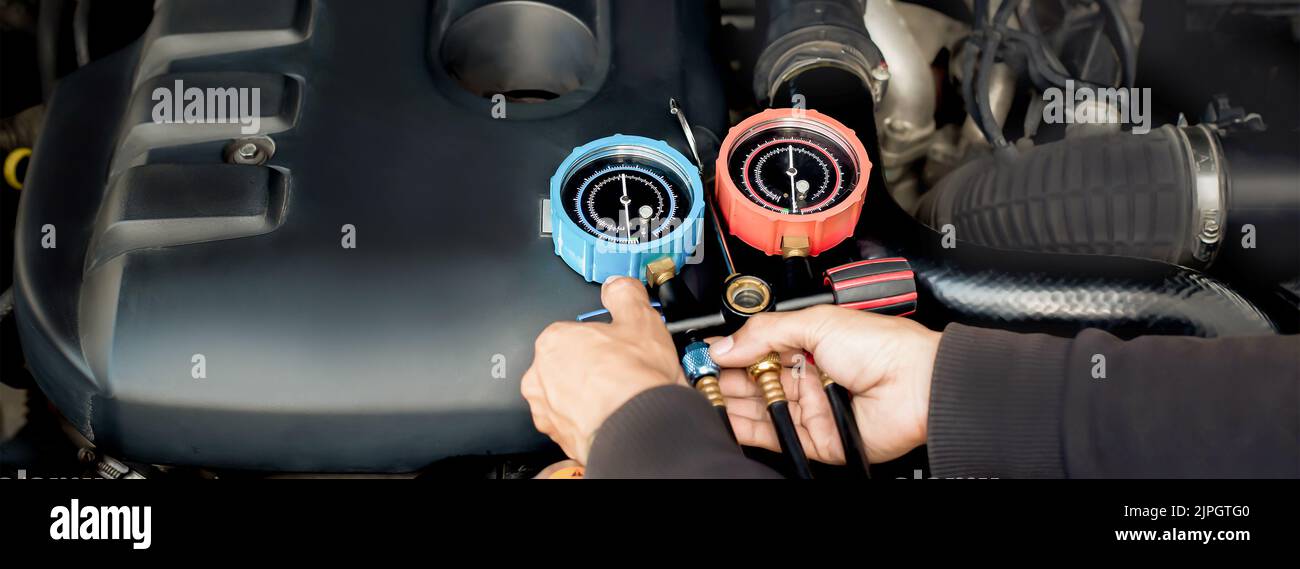 Car air conditioner check service, leak detection, fill refrigerant