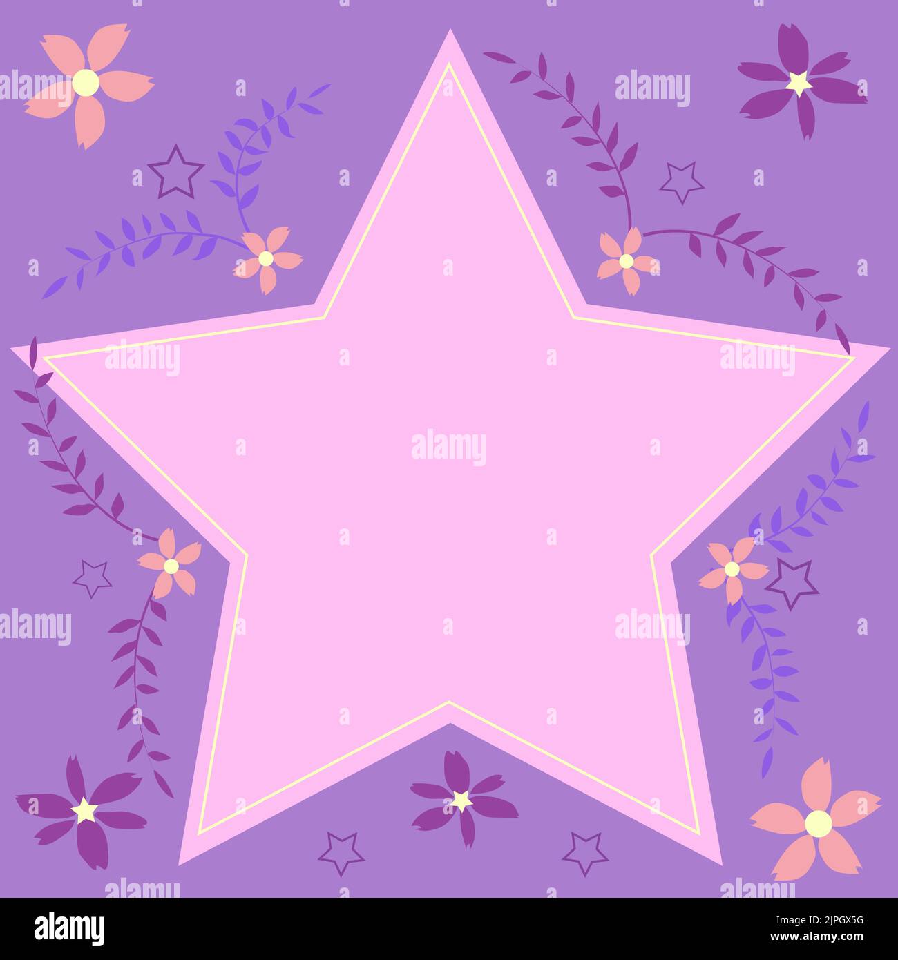 Star Frame With Leaves And Flowers Around And Important