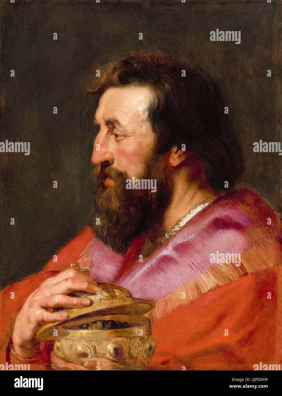 Peter Paul Rubens, Head of One of the Three Kings, Melchior, The Assyrian King, painting in oil on panel transferred to canvas, circa 1618 Stock Photo