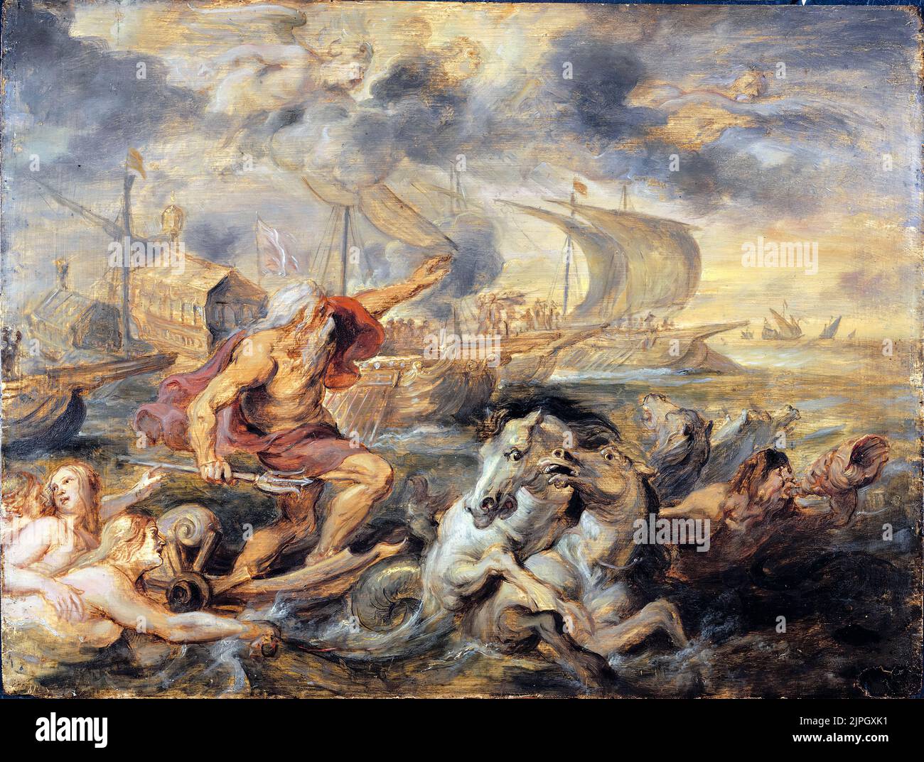 Peter Paul Rubens, The Voyage Of The Cardinal Infante Ferdinand Of Spain from Barcelona To Genoa In April 1633 with Neptune Calming the Tempest, painting in oil on panel, 1635 Stock Photo