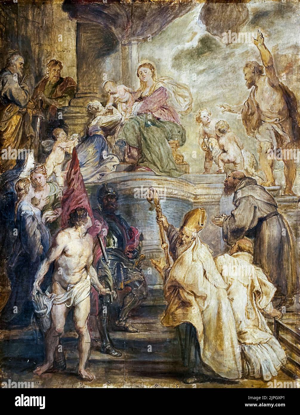Peter Paul Rubens, The Mystic Marriage of St Catherine, (Colour Sketch for the Altar of the Church of the Augustinian Fathers in Antwerp), painting in oil on oak wood, 1628 Stock Photo