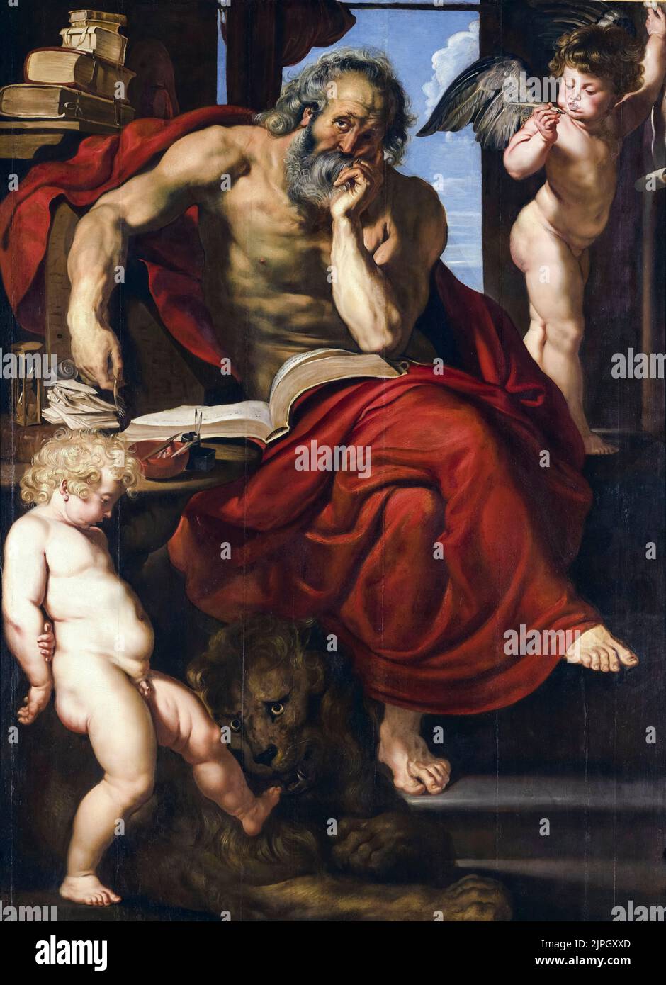 Saint Jerome in his Study, painting in oil on panel by Peter Paul Rubens, 1608-1609 Stock Photo