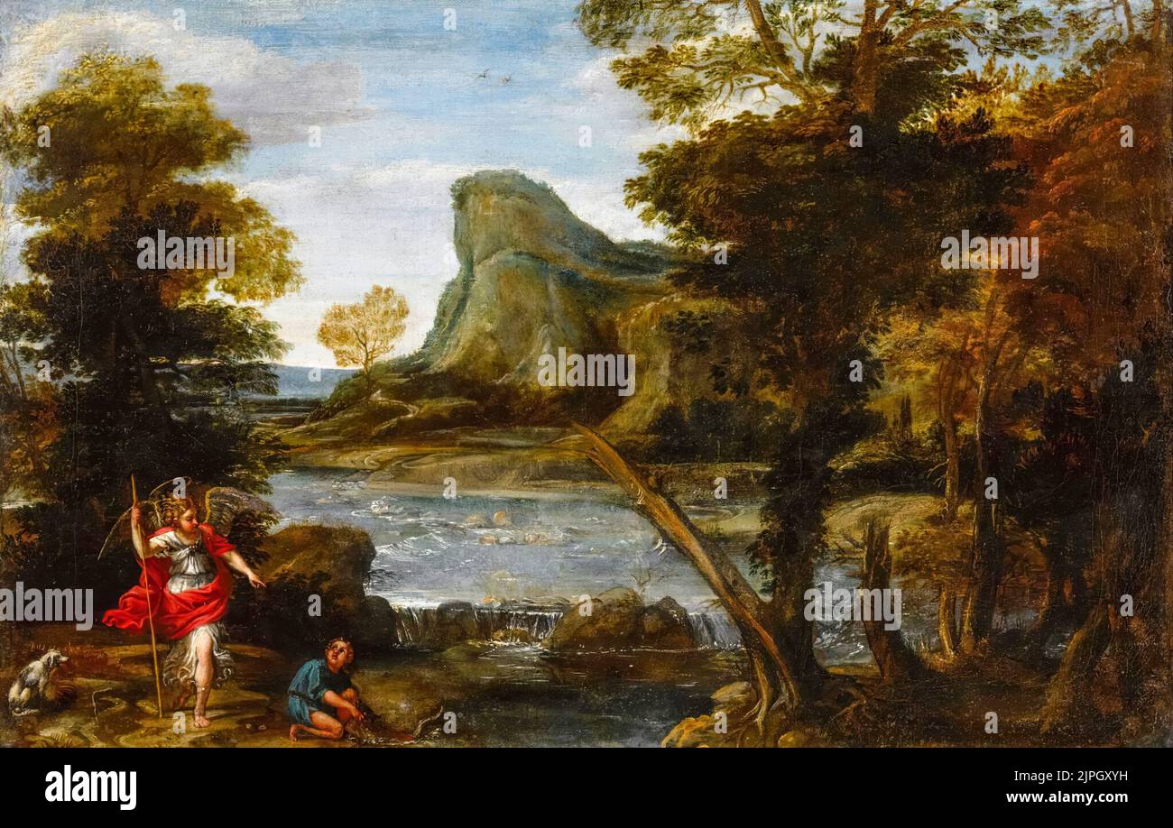 Domenico Zampieri called Domenichino, Tobias and the Angel, painting in oil on canvas, before 1641 Stock Photo
