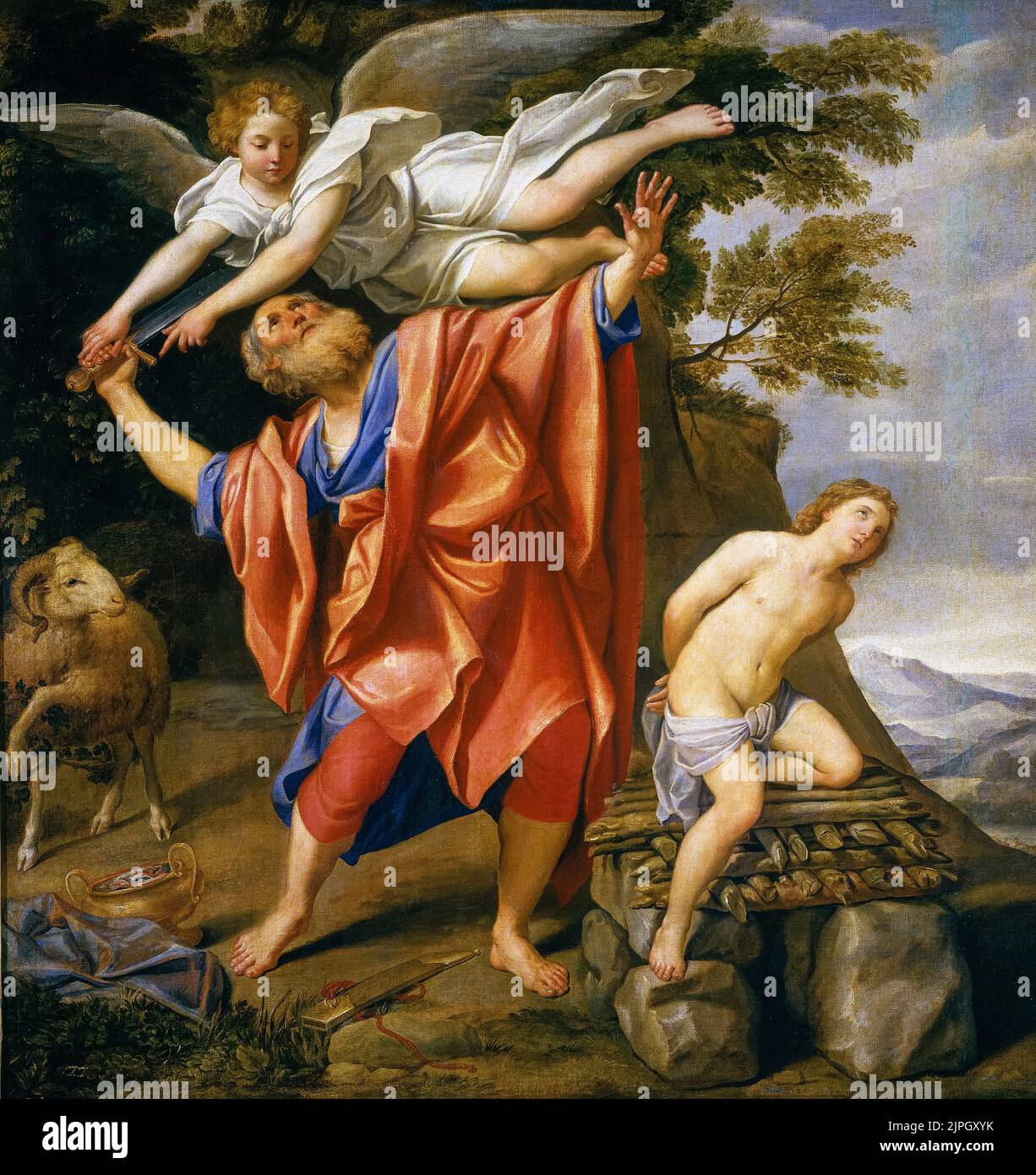 The Sacrifice of Abraham, painting in oil on canvas by Domenico Zampieri called Domenichino, 1627-1628 Stock Photo