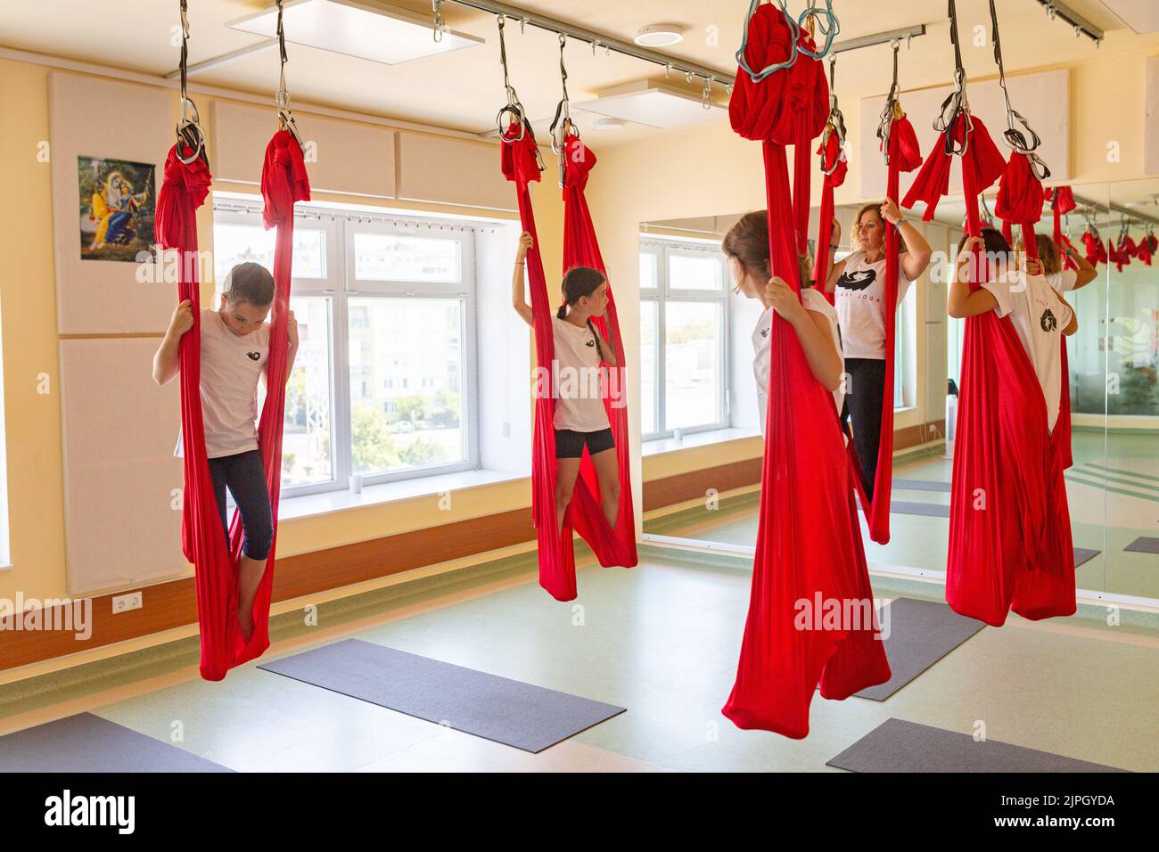 Kids aerial yoga class Stock Photo Alamy
