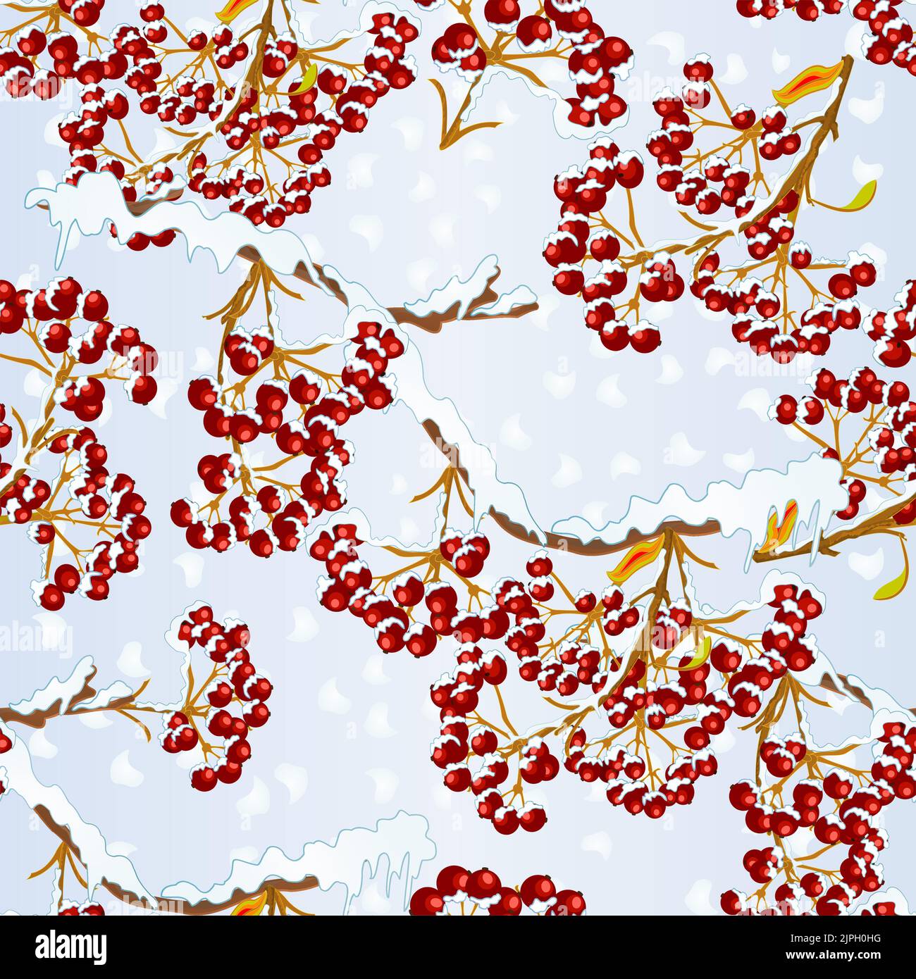 Seamless texture rowan red berries on branch covered with snow seasonal sale advertising element vintage vector illustration editable hand draw Stock Vector