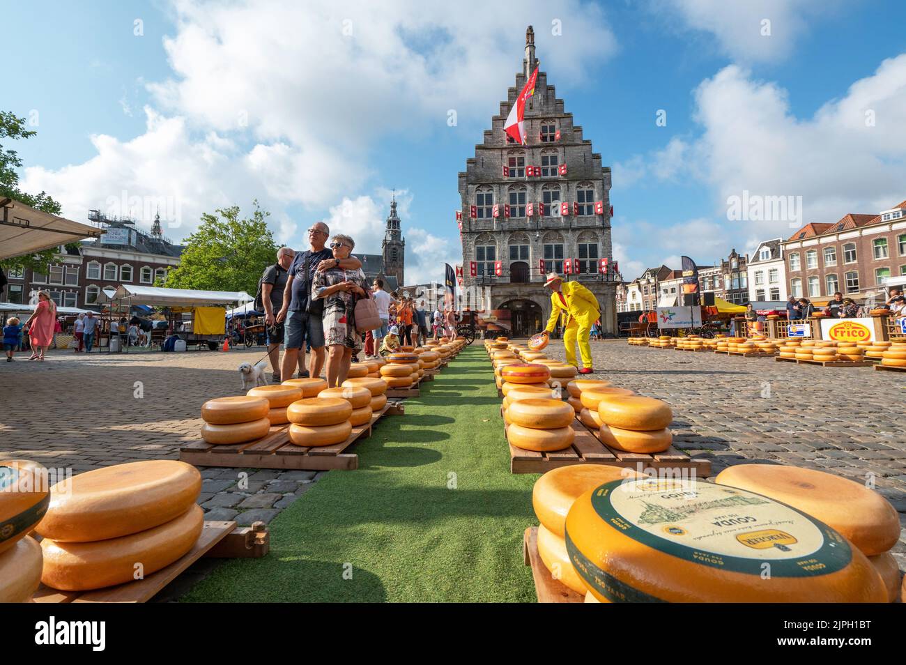 Gouda. The cheese market in Gouda is a tourist attraction. Stock Photo