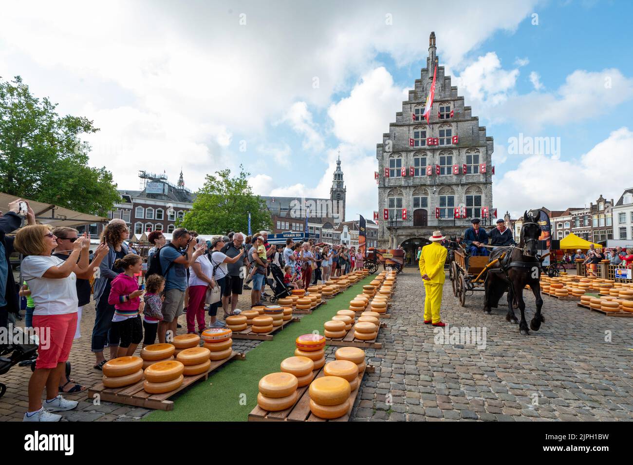 Gouda. The cheese market in Gouda is a tourist attraction. Stock Photo