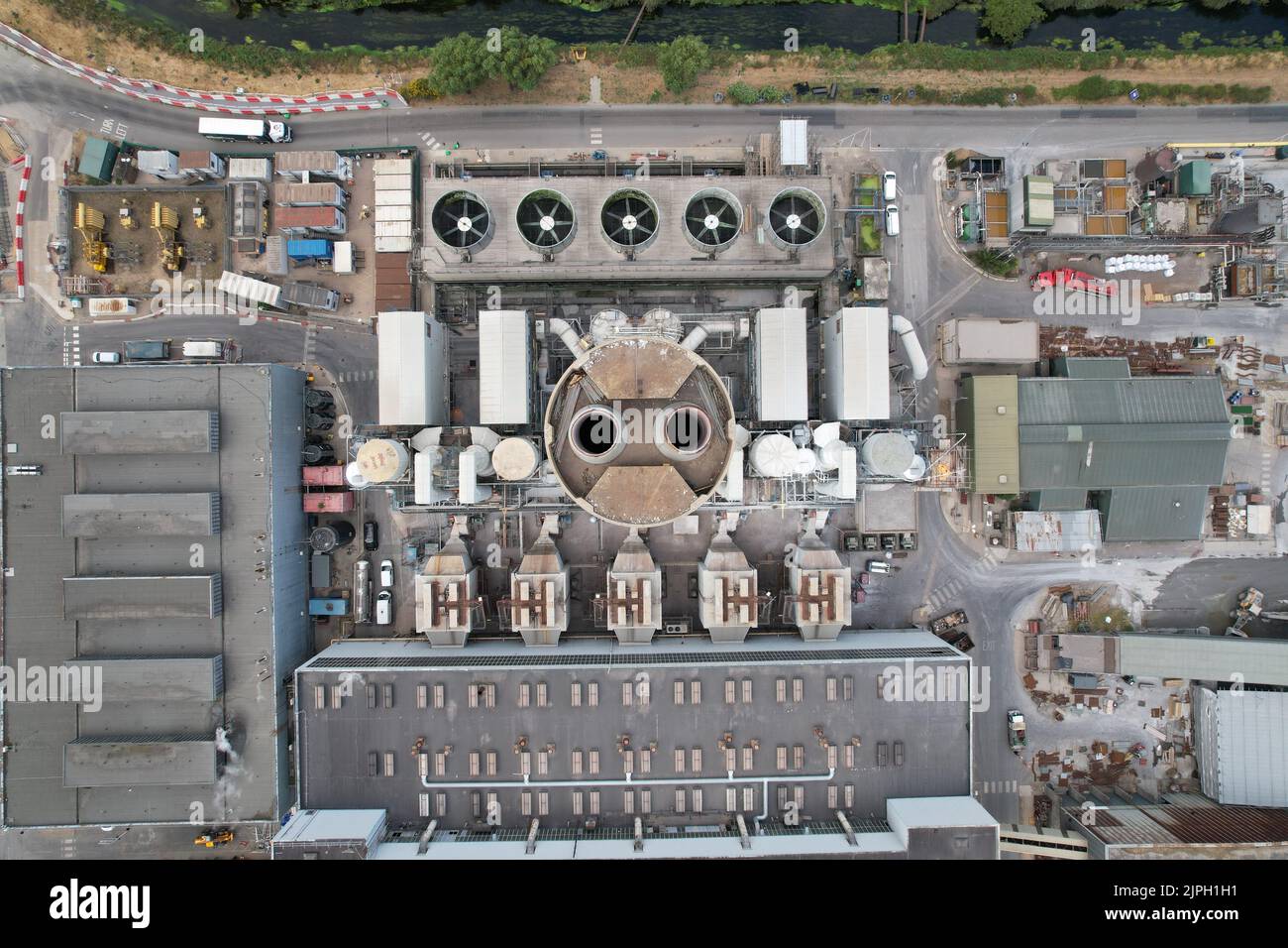 Edmonton Solid Waste Incineration Plant London UK drone aerial view
