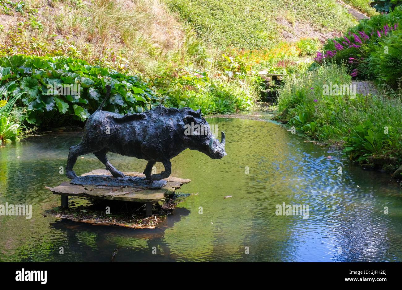 An art sculpture rests in the peaceful surroundings of Chatsworth House