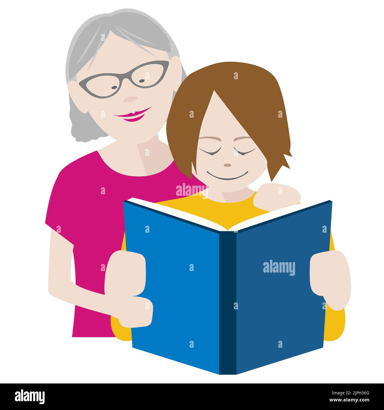 grandmother and grandson enjoying reading a book together. EPS file available Stock Vector