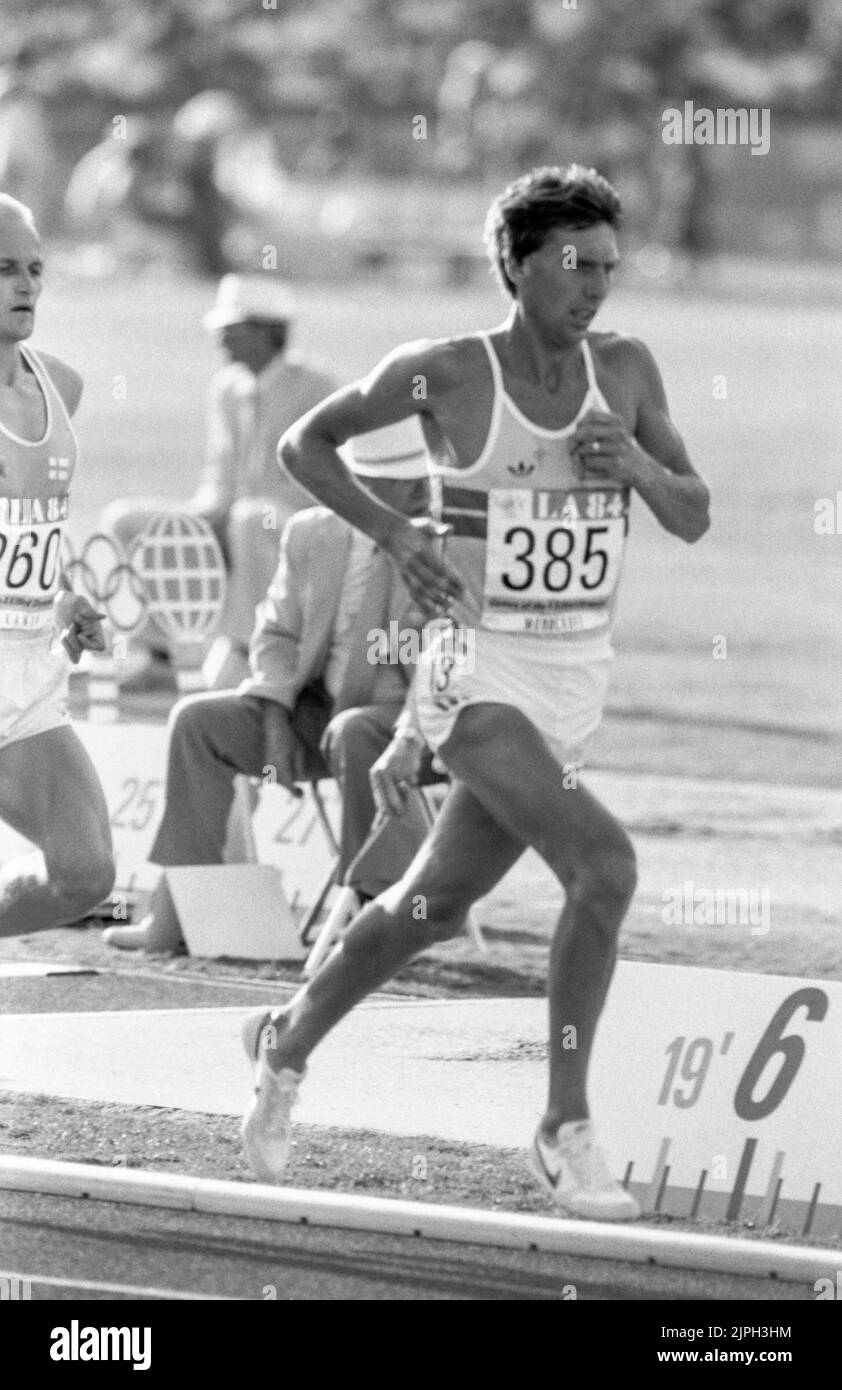 OLYMPIC SUMMER GAMES IN LOS ANGELES 1984 DAVID MOORCROFT England 5000m Stock Photo