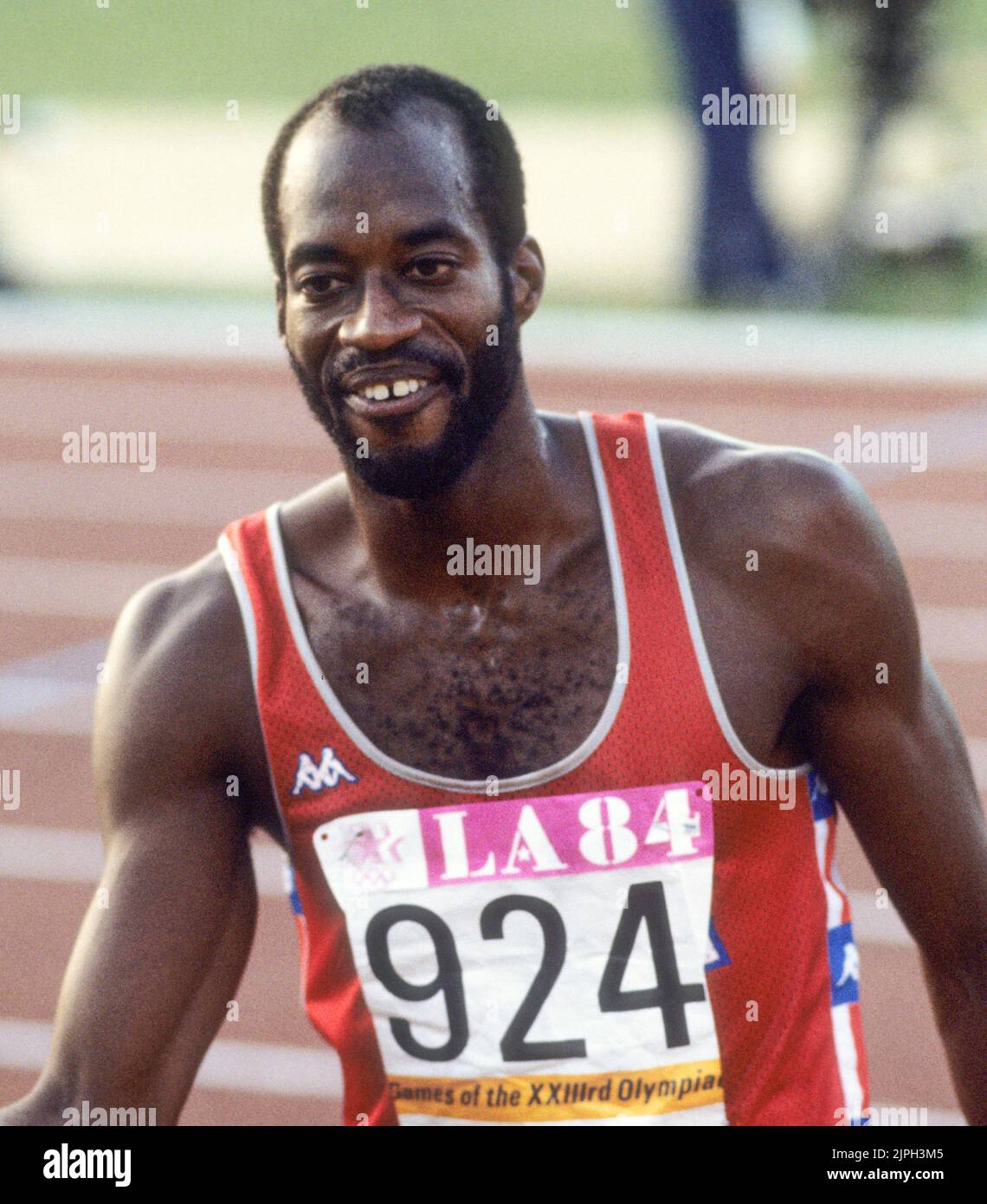 OLYMPIC SUMMER GAMES IN LOS ANGELES 1984EDWIN MOSES USA 400 m hurdle Stock Photo
