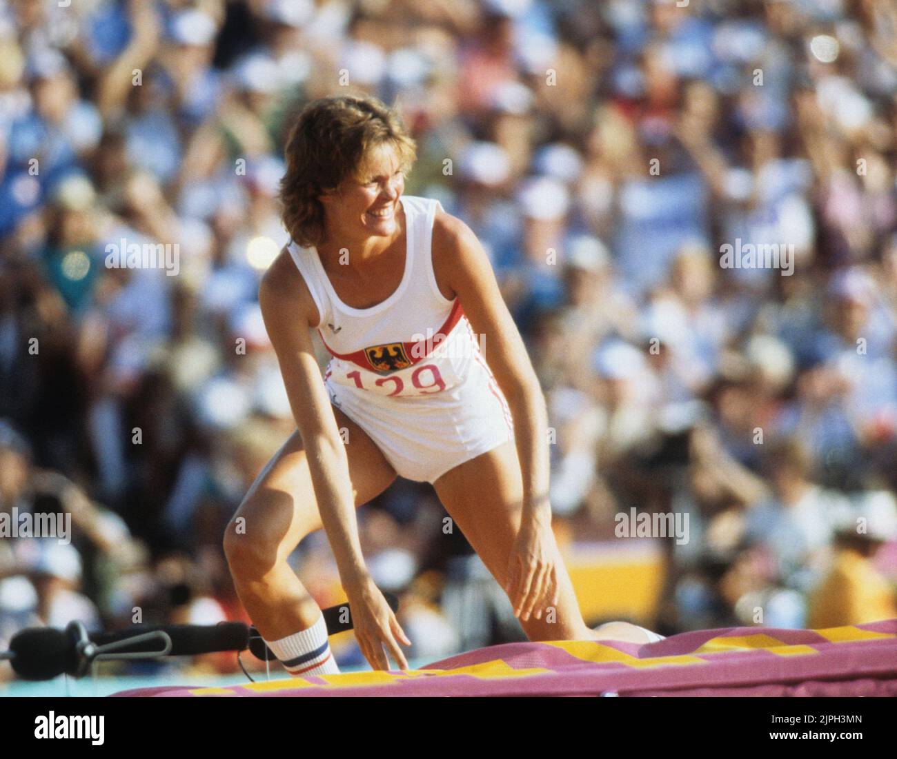 OLYMPIC SUMMER GAMES IN LOS ANGELES 1984ULRIKE MEYFARTH West Germany gold medalist high jump 202 cm Stock Photo
