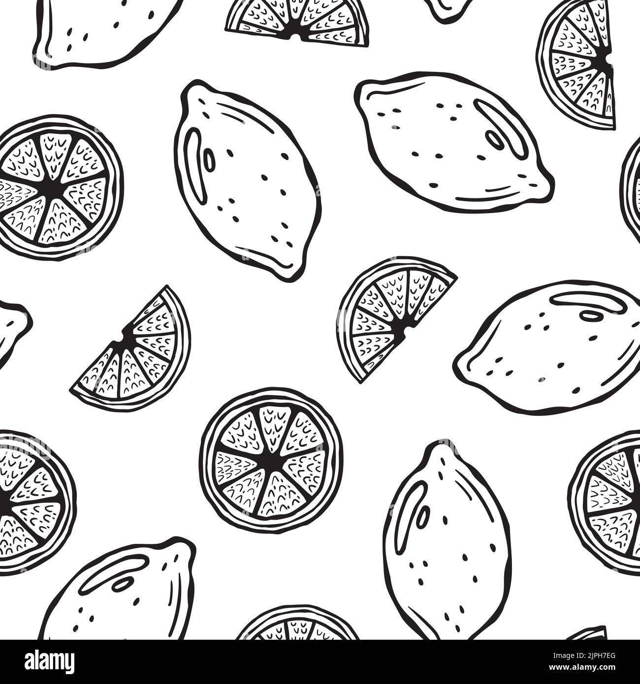 Vector seamless pattern hand-drawn product illustration for Italian cuisine.  Lemons Stock Vector