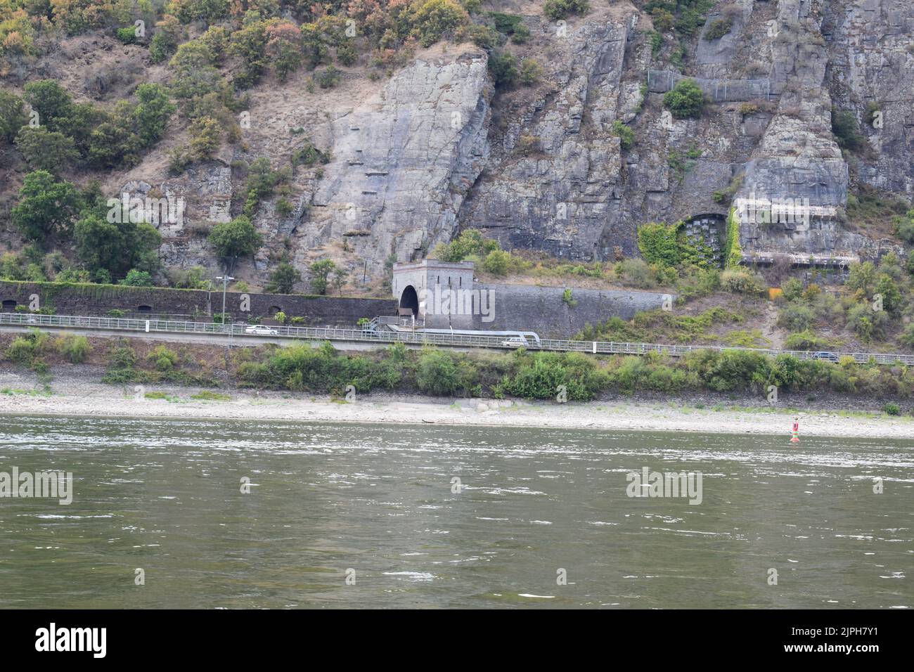 Rhine shore between Sankt Goar and Oberwesel, Loreley tunnel entrance ...