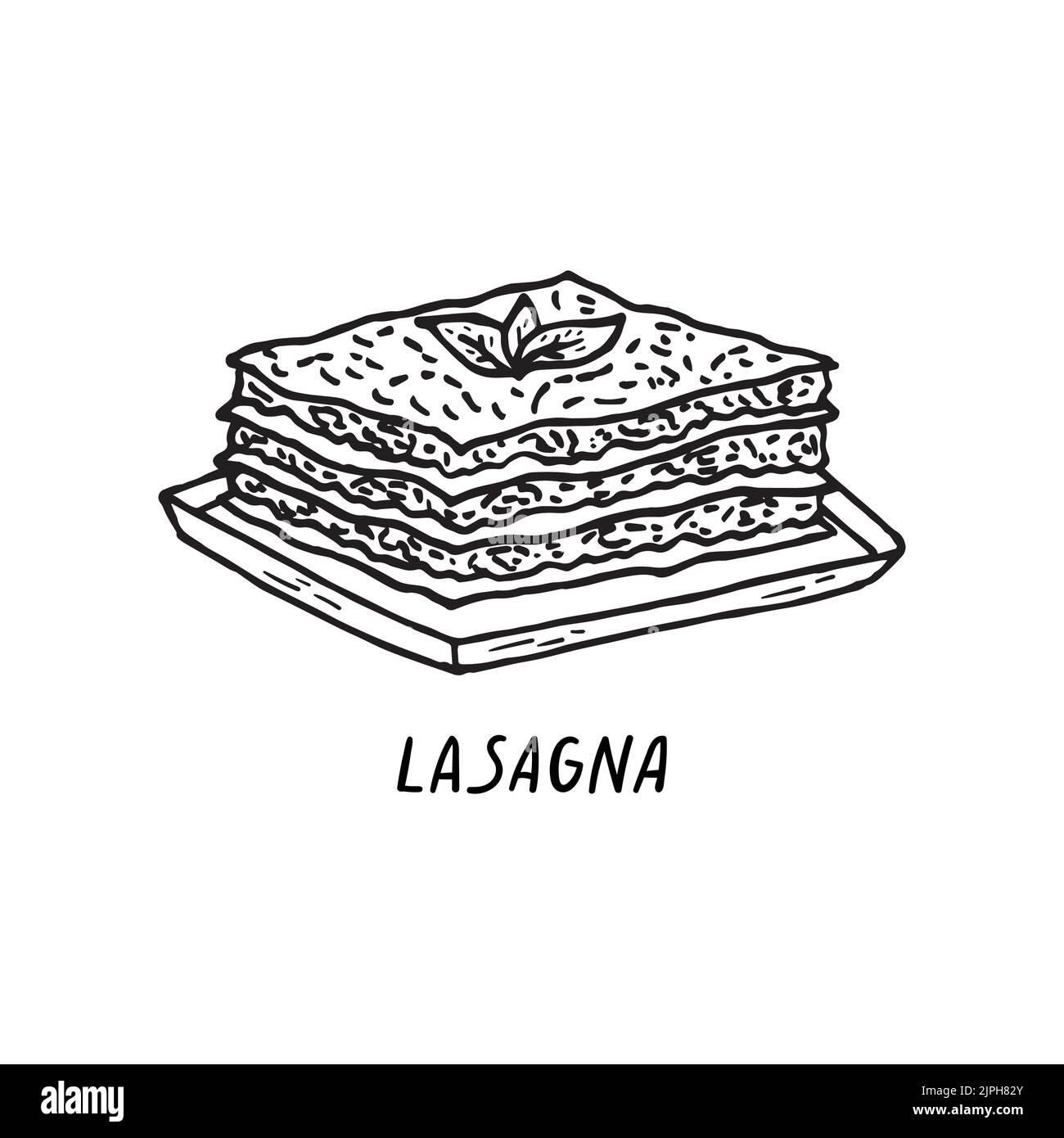 Vector hand-drawn illustration of Italian cuisine. Lasagna. Stock Vector
