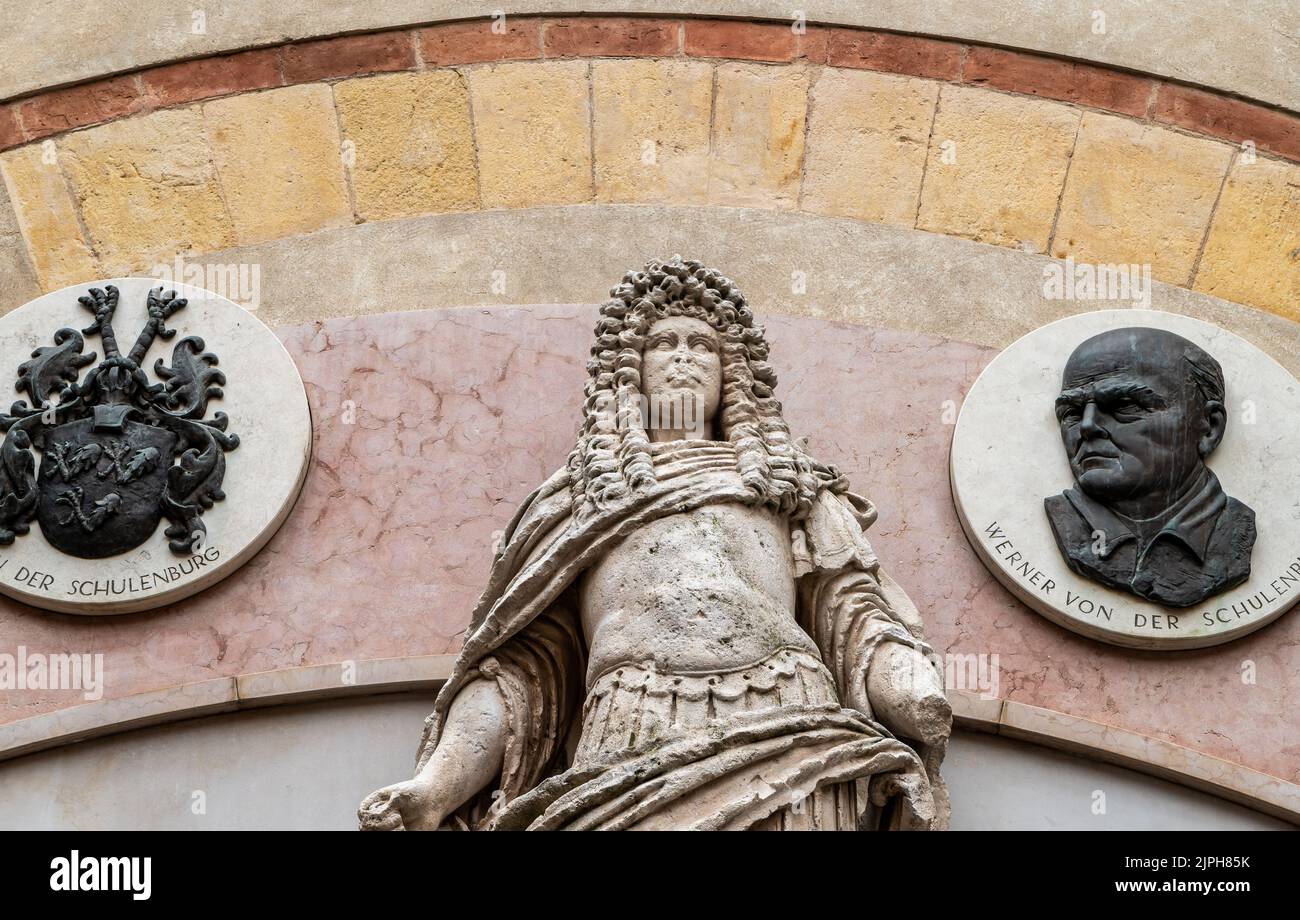 The monument to Johann Matthias von der Schulenburg in the courtyard of Palazzo di Cansignorio in Verona - military governor of Verona - Verona city, Stock Photo