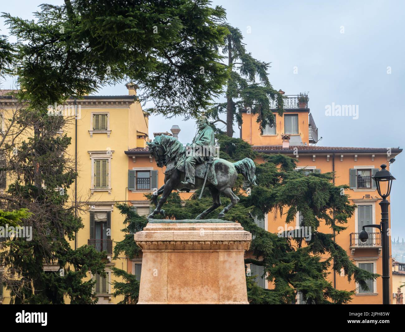 equestrian statue to Giuseppe Garibaldi (1886) of the italian sculptor Francesco Barzaghi (1839-1892) , Verona, northern italy, Europe Stock Photo