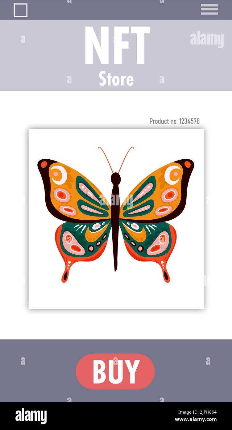 Screenshot of online nft store with butterfly image for sale Stock Photo