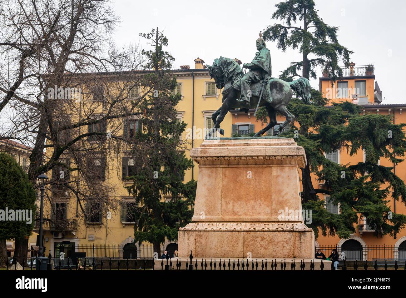equestrian statue to Giuseppe Garibaldi (1886) of the italian sculptor Francesco Barzaghi (1839-1892) , Verona, northern italy, Europe Stock Photo