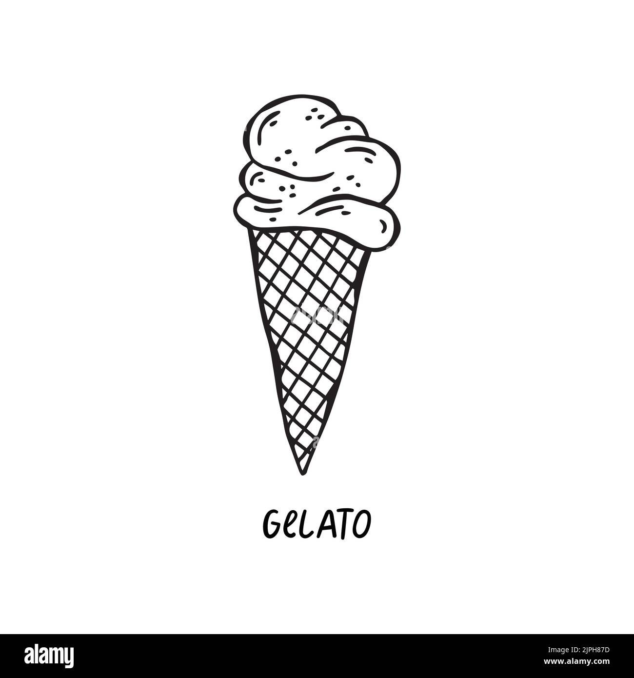 Vector hand-drawn illustration of Italian cuisine. Gelato Stock Vector
