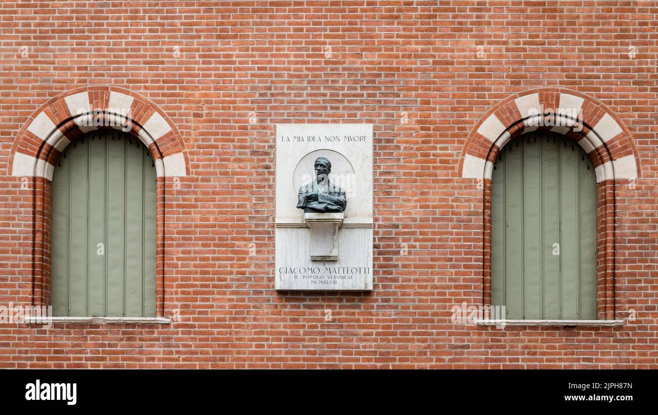 The bust for the monument to Giacomo Matteotti in Verona: is one of the last work by the local sculptor Ruggero Dondé - Verona city - northern Italy, Stock Photo