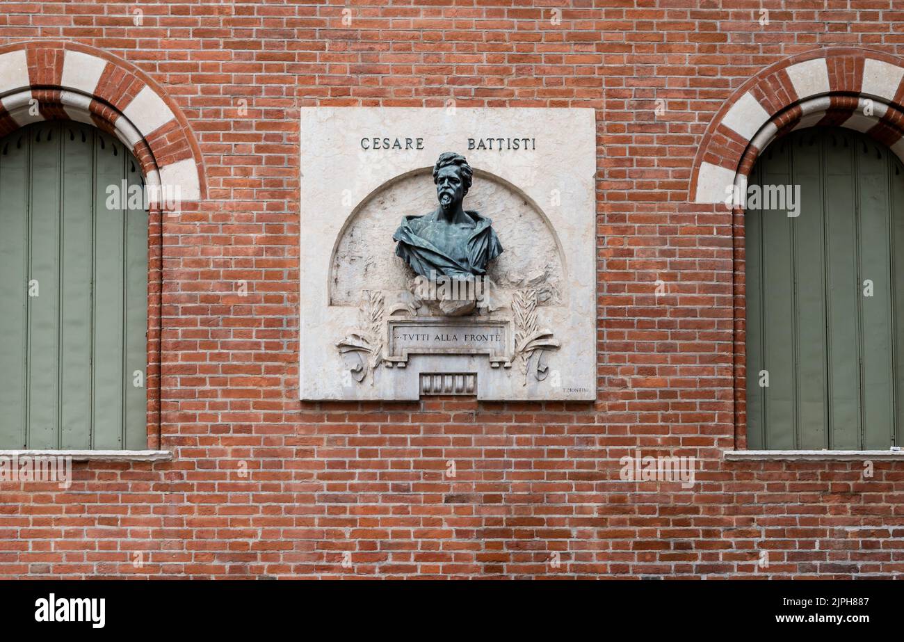 The bust for the monument to Cesare Battisti, famous Italian patriot, Verona city - northern Italy - Monument by the Verona sculptor Tullio Montini Stock Photo