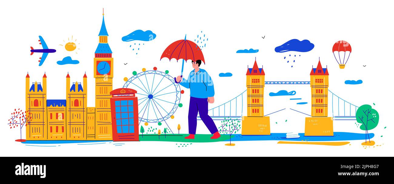 Main sights of London - flat design style banner Stock Vector