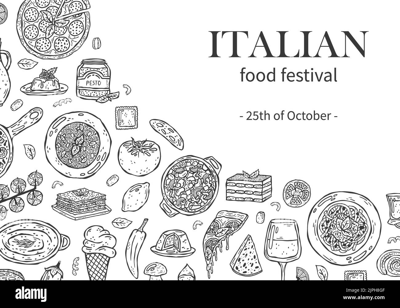Vector template hand-drawn illustrations of Italian cuisine. Stock Vector