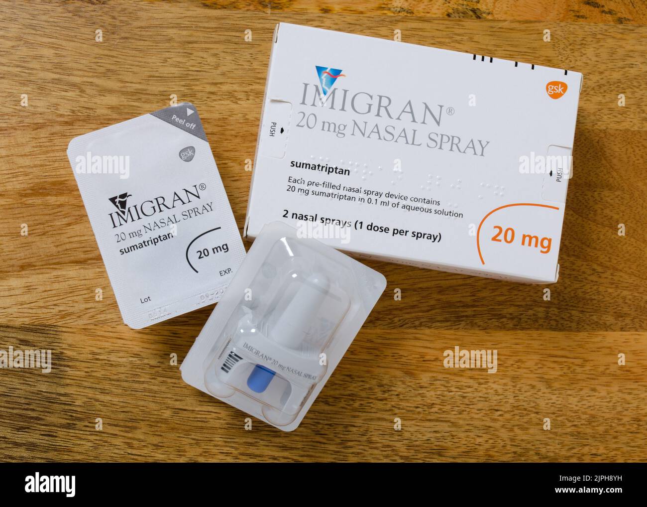 Photograph of Imigran nasal spray 20mg. A sumatriptan medication for migraine headache Stock Photo