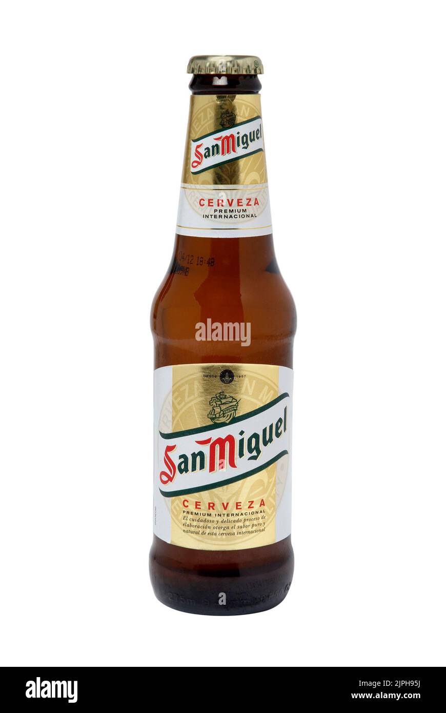 A bottle of San Miguel beer. The San Miguel brand of beer is the