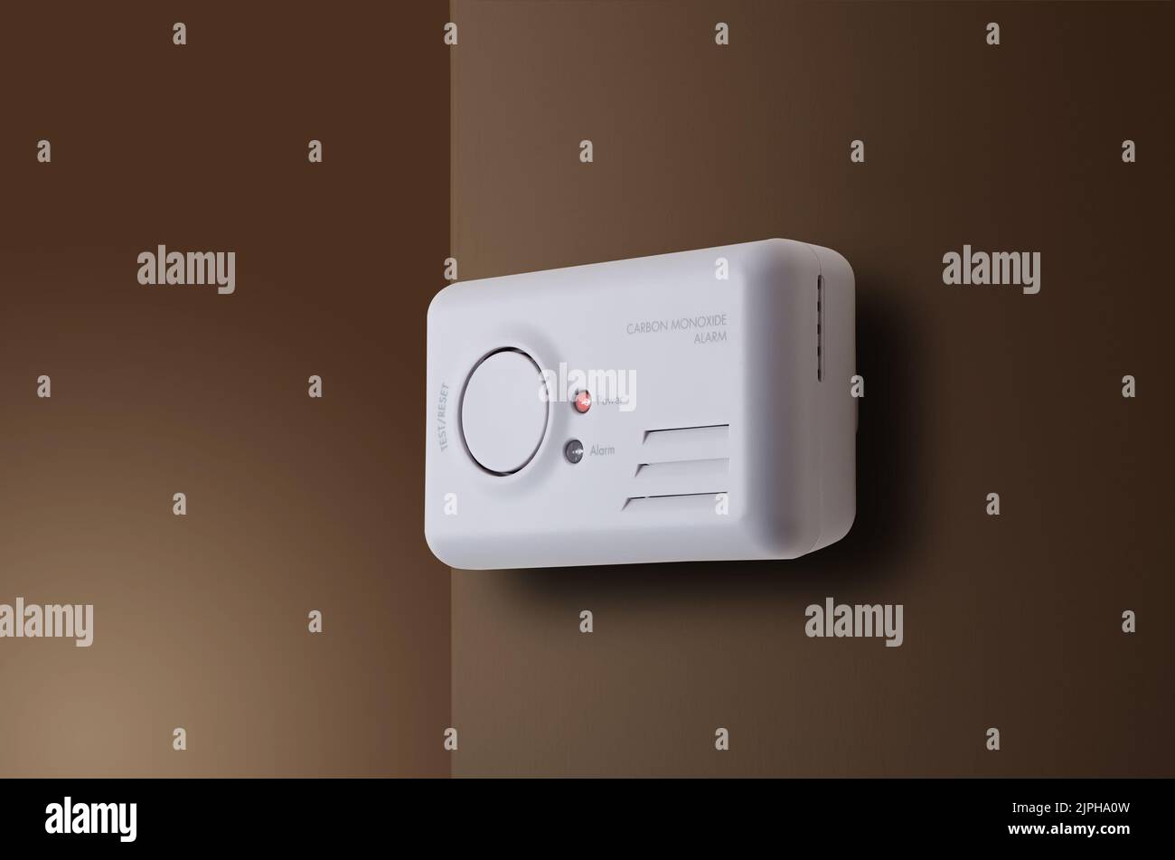 Carbon Monoxide alarm mounted to interior wall Stock Photo