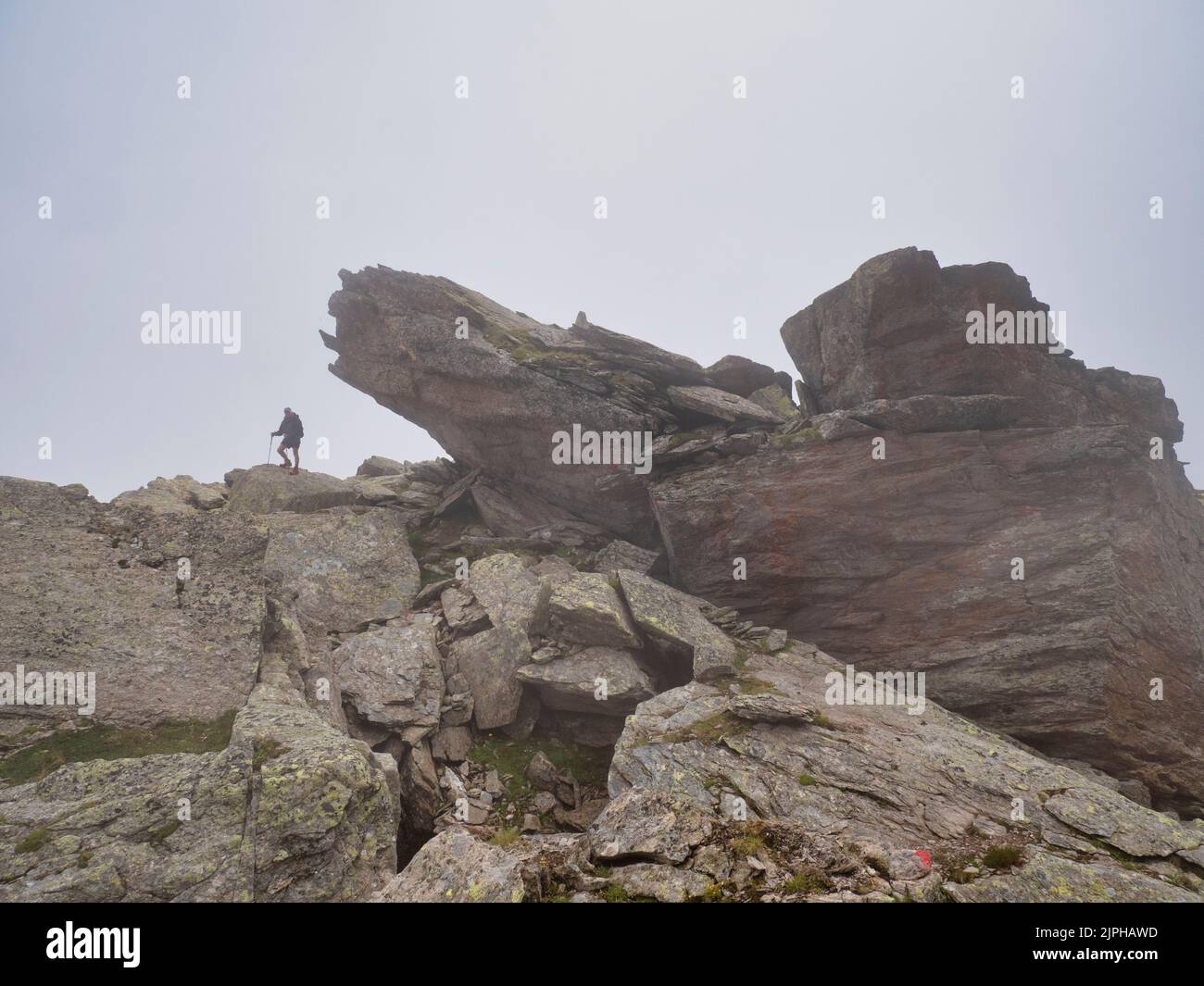 These are rock formations on the Grindberg Spitze climb near the Gams Hut, is a German Alpine Club mountain refuge managed by DAV Sektion Otterfing. Stock Photo