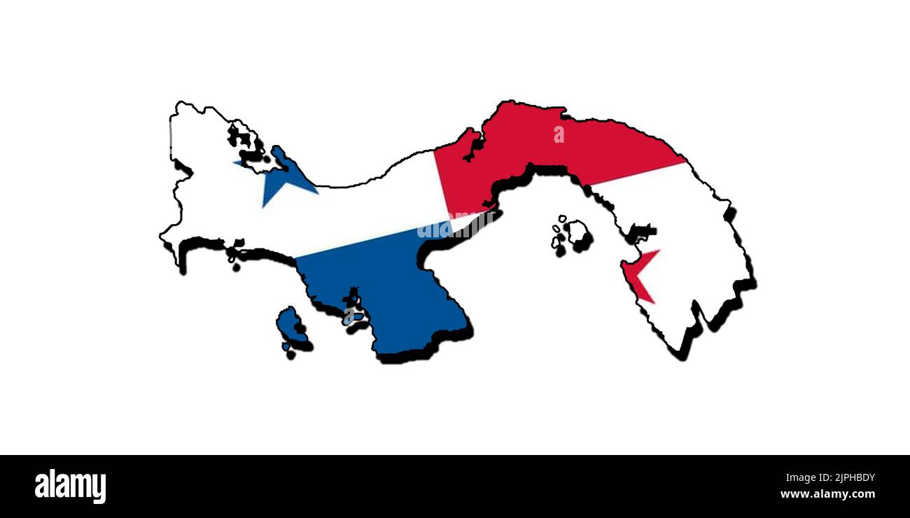 Silhouette of the map of Panama with its flag Stock Photo