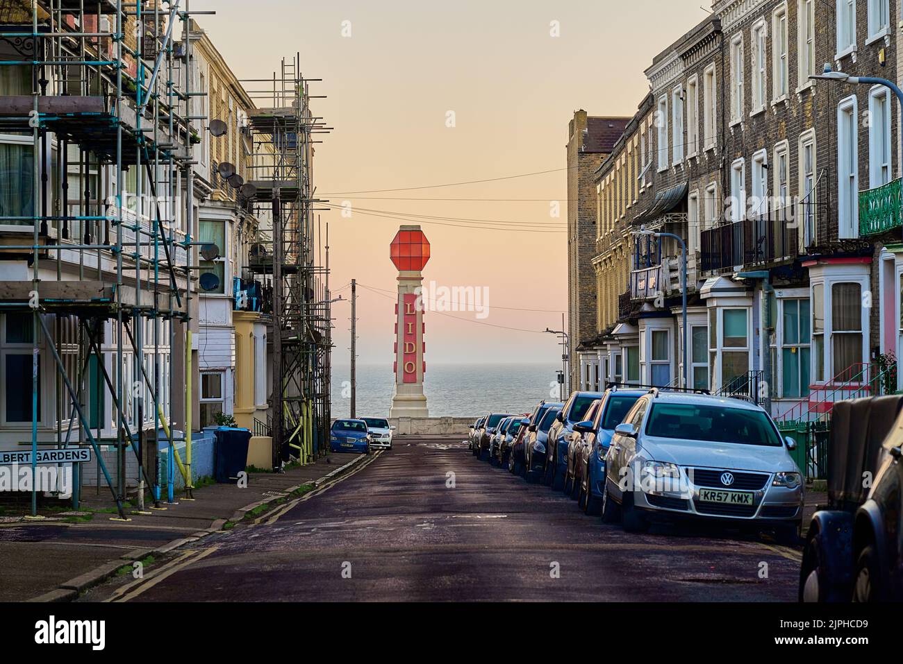 The Lido Beacon tower as seen from Ethelbert Road in Cliftonville