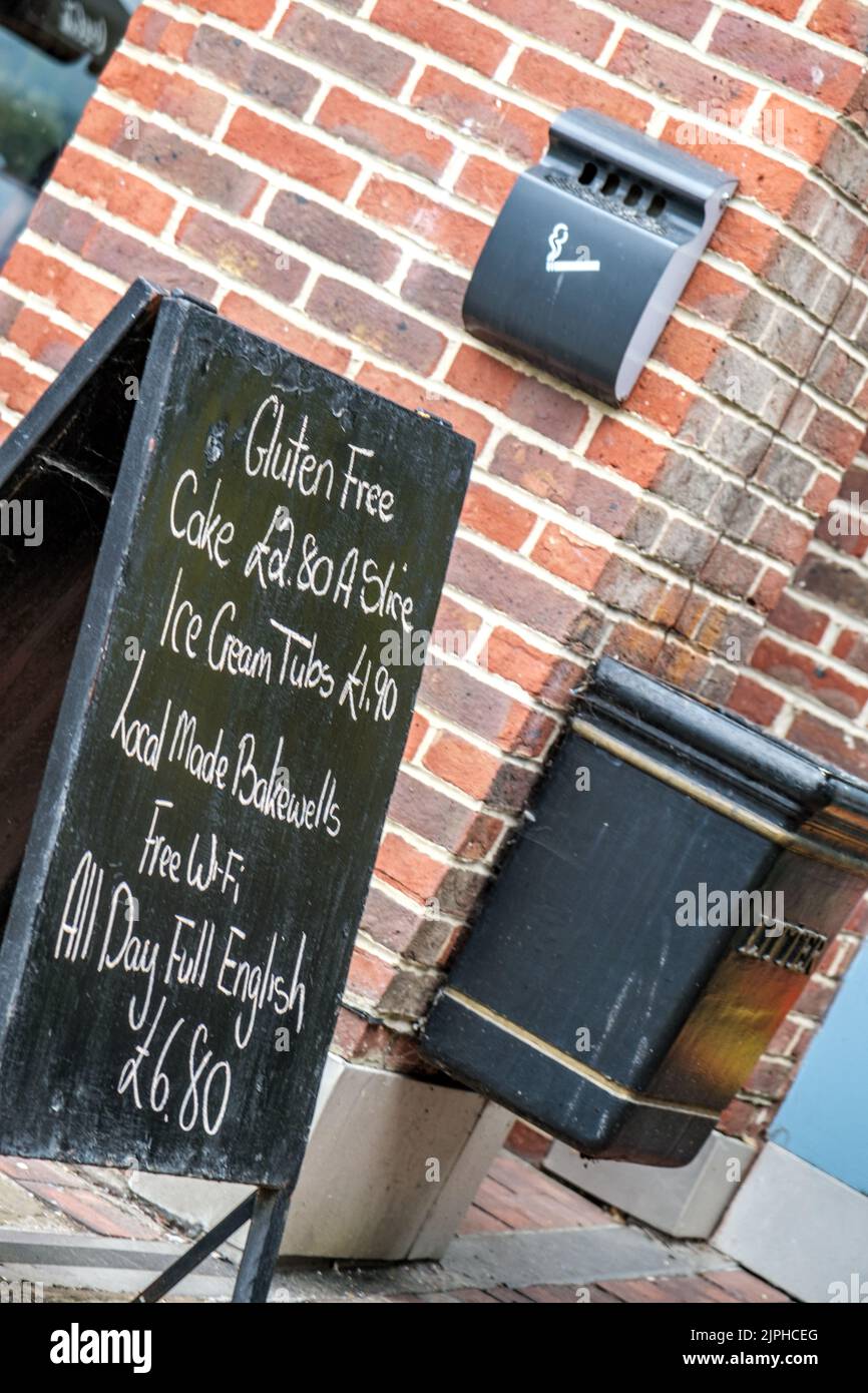 Dorking, Surrey Hills, London UK, August 18 2022, Cafe Menu On A Black Board With No People Stock Photo