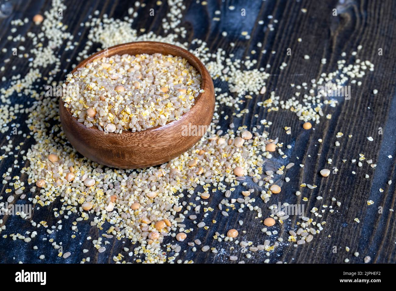 Mixed raw cereals from different types of plants, cooking from