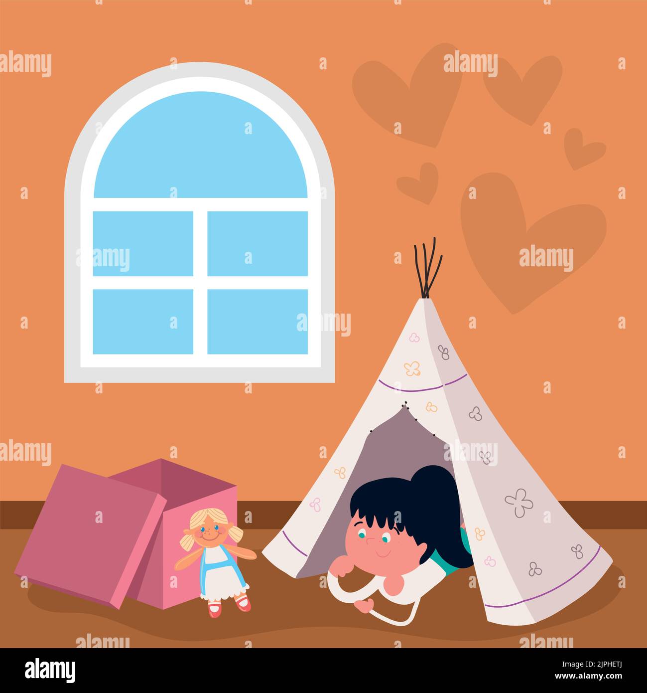 cute girl in the teepee Stock Vector Image & Art - Alamy