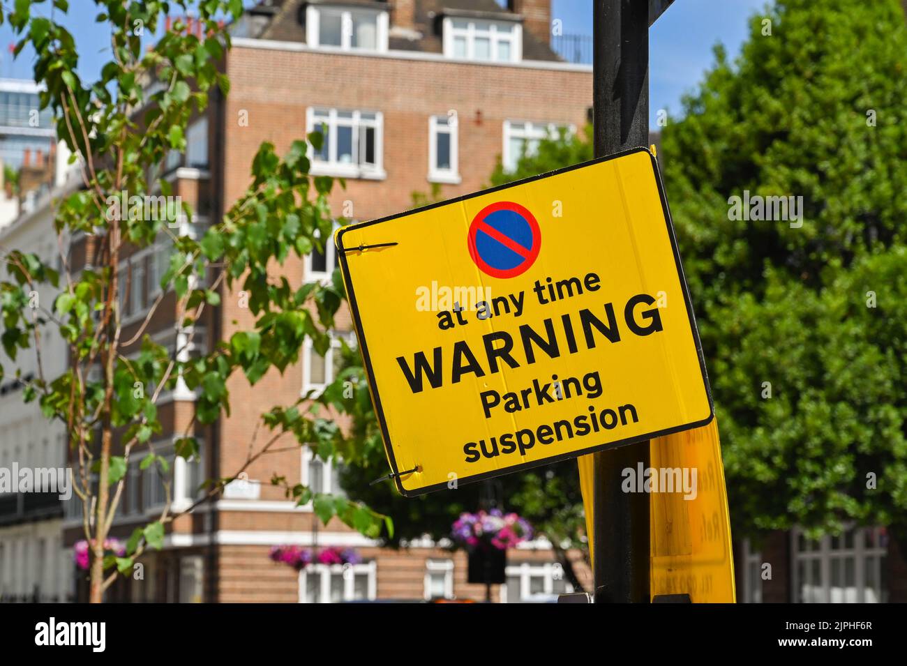 London, England June 2022 Nnotice warning motorists that street