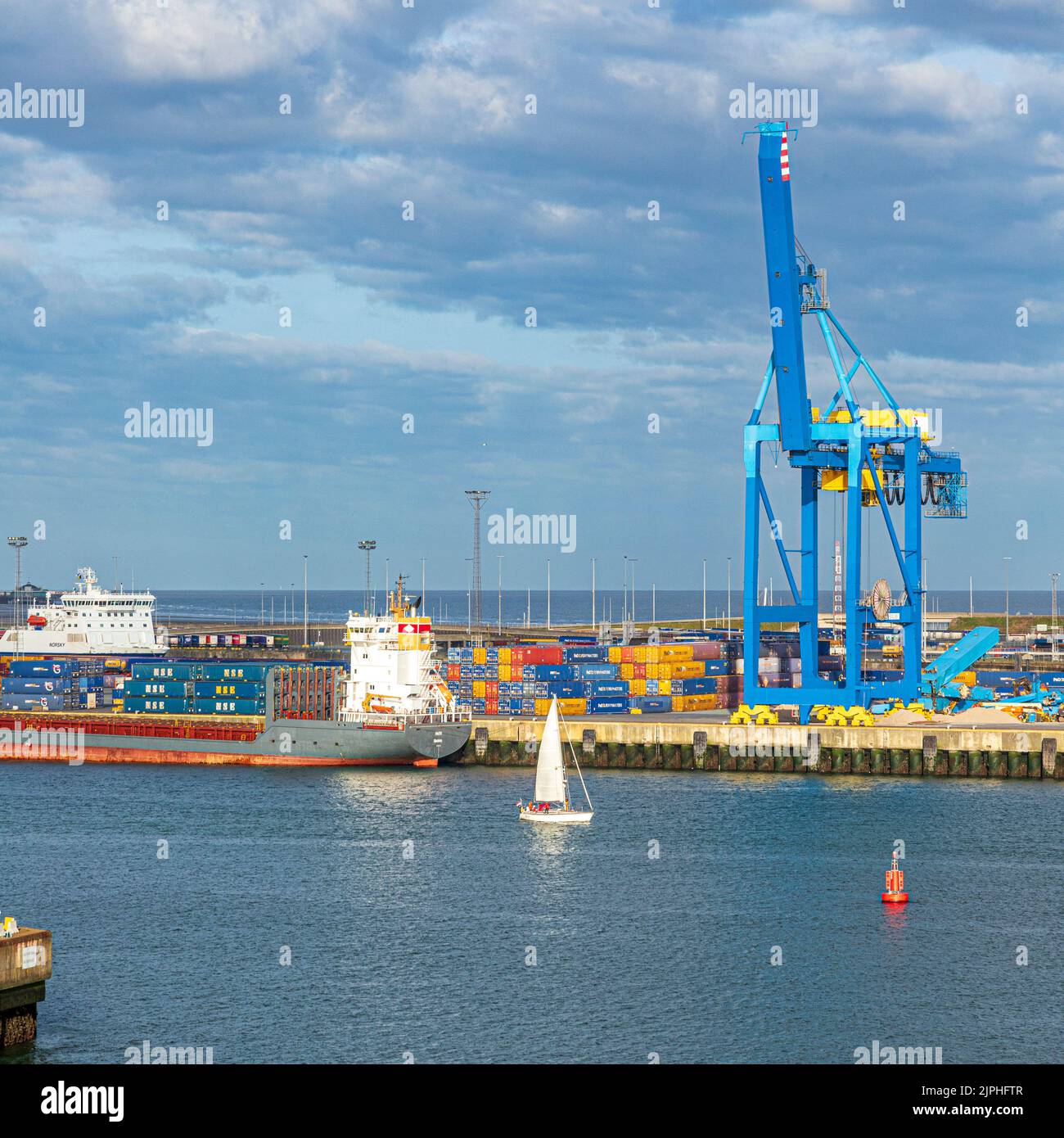 Early morning in the harbour at Zeebrugge, Belgium Stock Photo