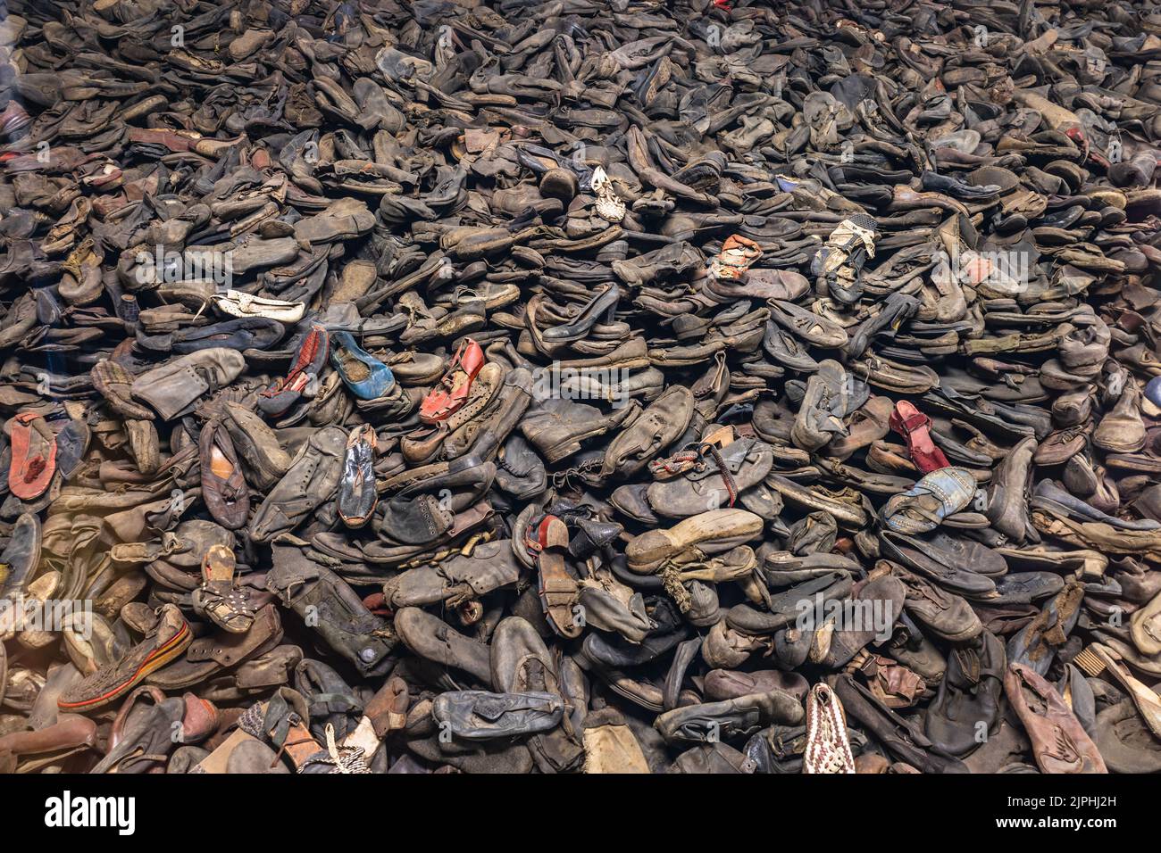 Shoes of dead people in the Auschwitz - Birkenau concentration camp. Oswiecim, Poland, 17 July 2022 Stock Photo