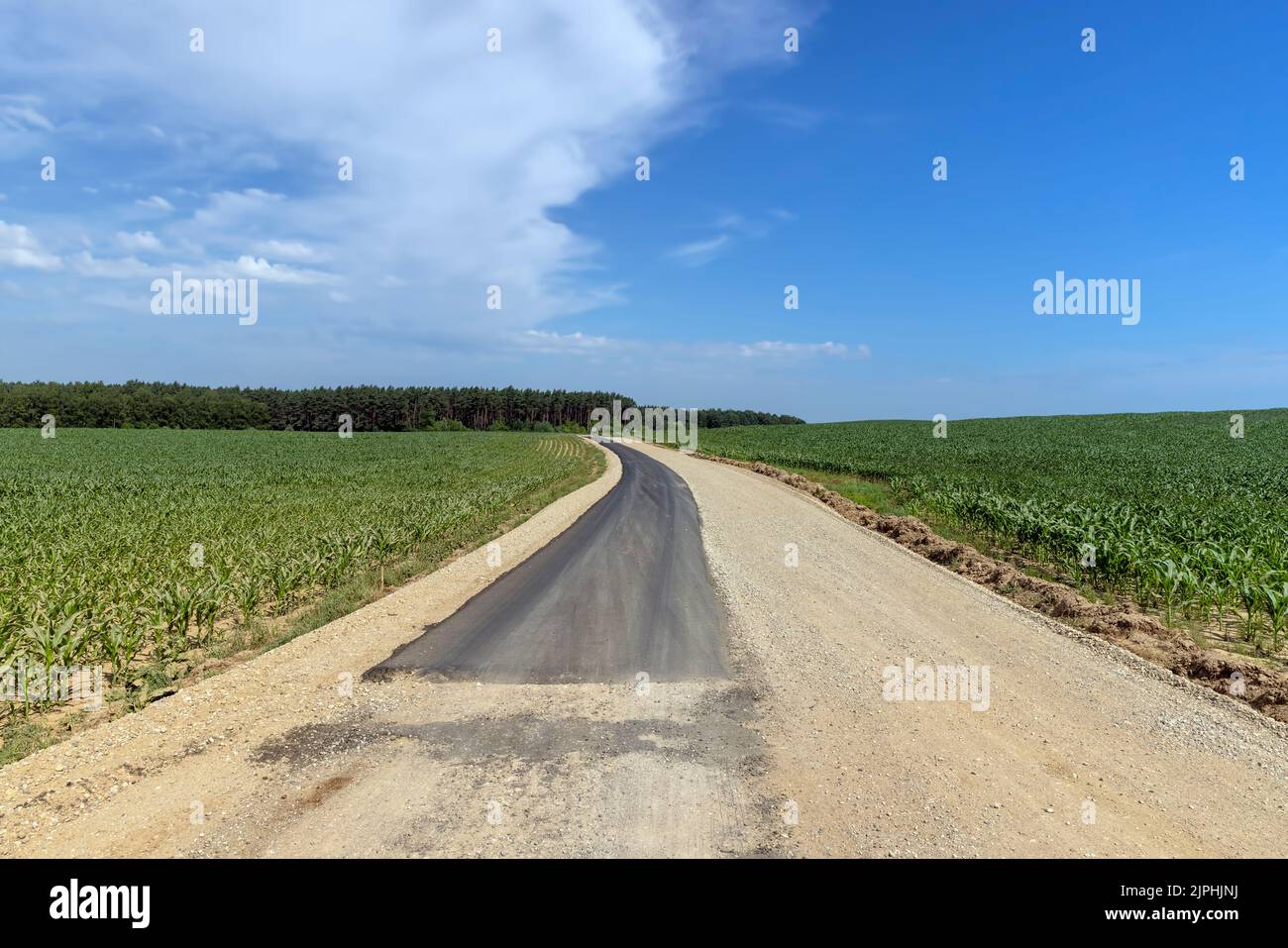 Paved Road Rural paved road for car traffic, construction of a new paved road for ...
